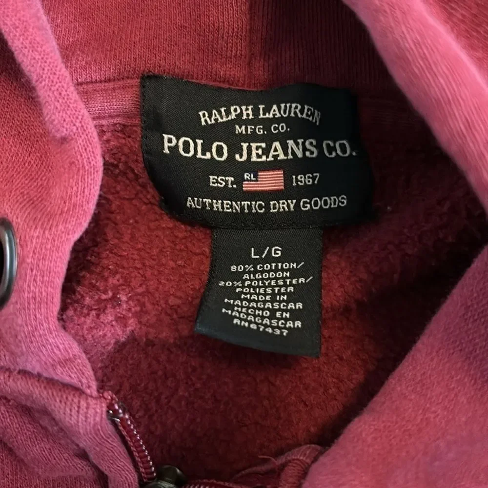POLO JEANS CO RALPH LAUREN zip up jacket hoodie large distressed vintage